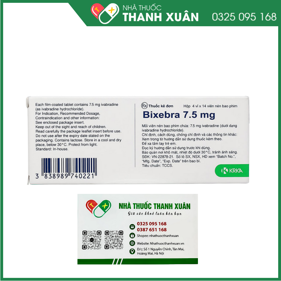 Bixebra 7.5 mg điều trị triệu chứng đau thắt ngực ổn định mạn tính, suy tim mạn tính